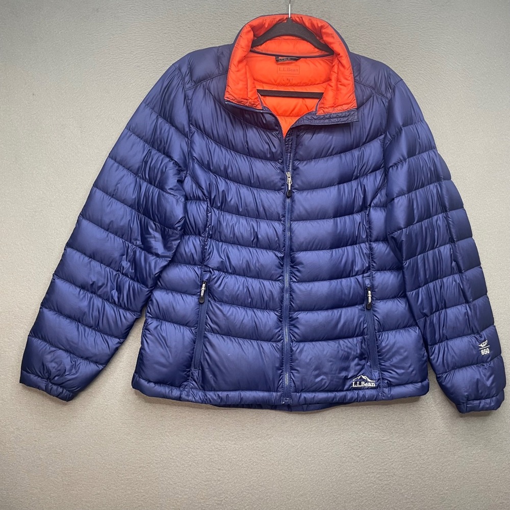 LL Bean Women Puffer Jacket Nylon Down 850 Fill L Petite Gorpcore Outdoor Navy